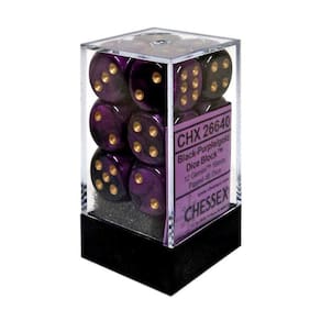 Conjunto de dados Chessex Gemini preto e roxo com ouro 16 mm (12)