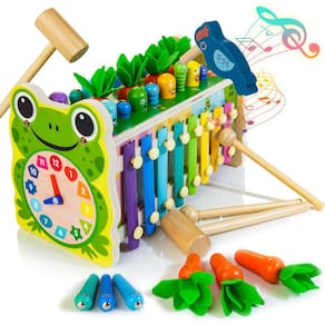 Brinquedo Montessori Hammering Pounding WOODMAM 6 em 1 com jogos
