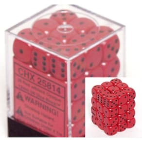 Conjunto de dados Chessex Opaque Red com preto 12 mm d6 (36) com caixa