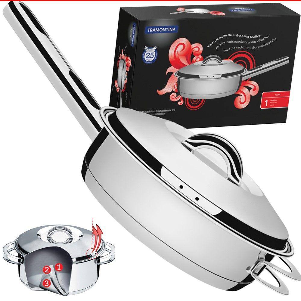 Frigideira Inox Fundo Triplo Tampa Solar Tramontina 4,8 Litros 28cm