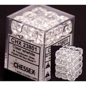 Conjunto de dados Chessex Clear Translucent 12 mm D6 (36) com caixa