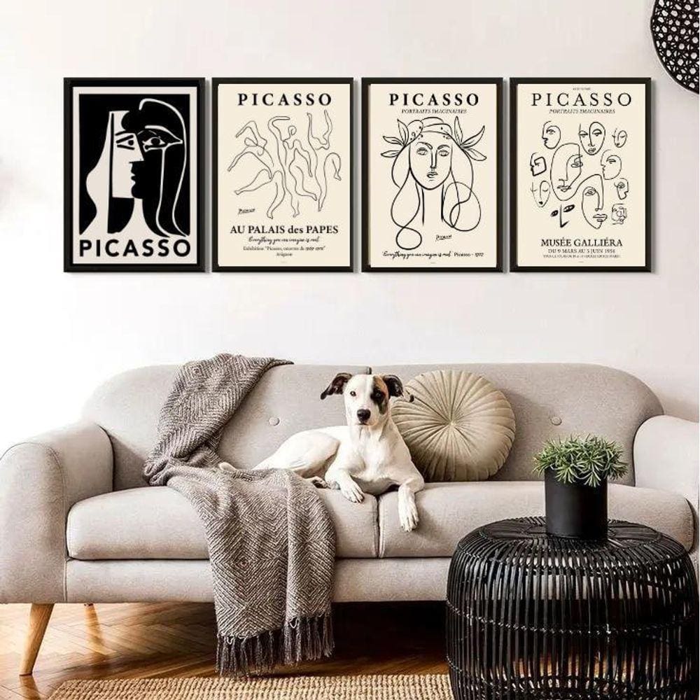 Kit 4 Quadros Minimalistas Obras Picasso 33X24Cm - Com Vidro