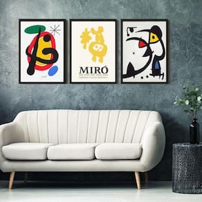 Kit 3 Quadros Abstratos Artes De Miró 33X24Cm - Com Vidro