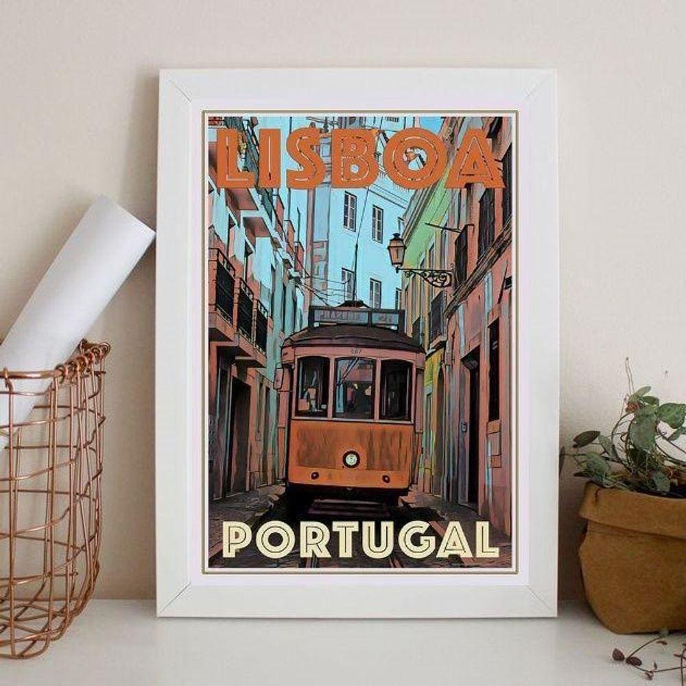 Quadro Poster Lisboa - Portugal 24X18Cm - Com Vidro