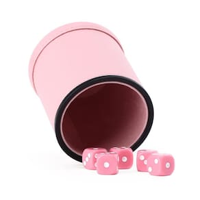 Copos de dados em couro rosa Achidane com 5 dados rosa