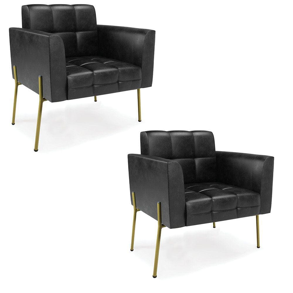 Poltrona Pé de Ferro Dourado para Sala Kit 2 Elisa Corano Preto D03 - D`Rossi
