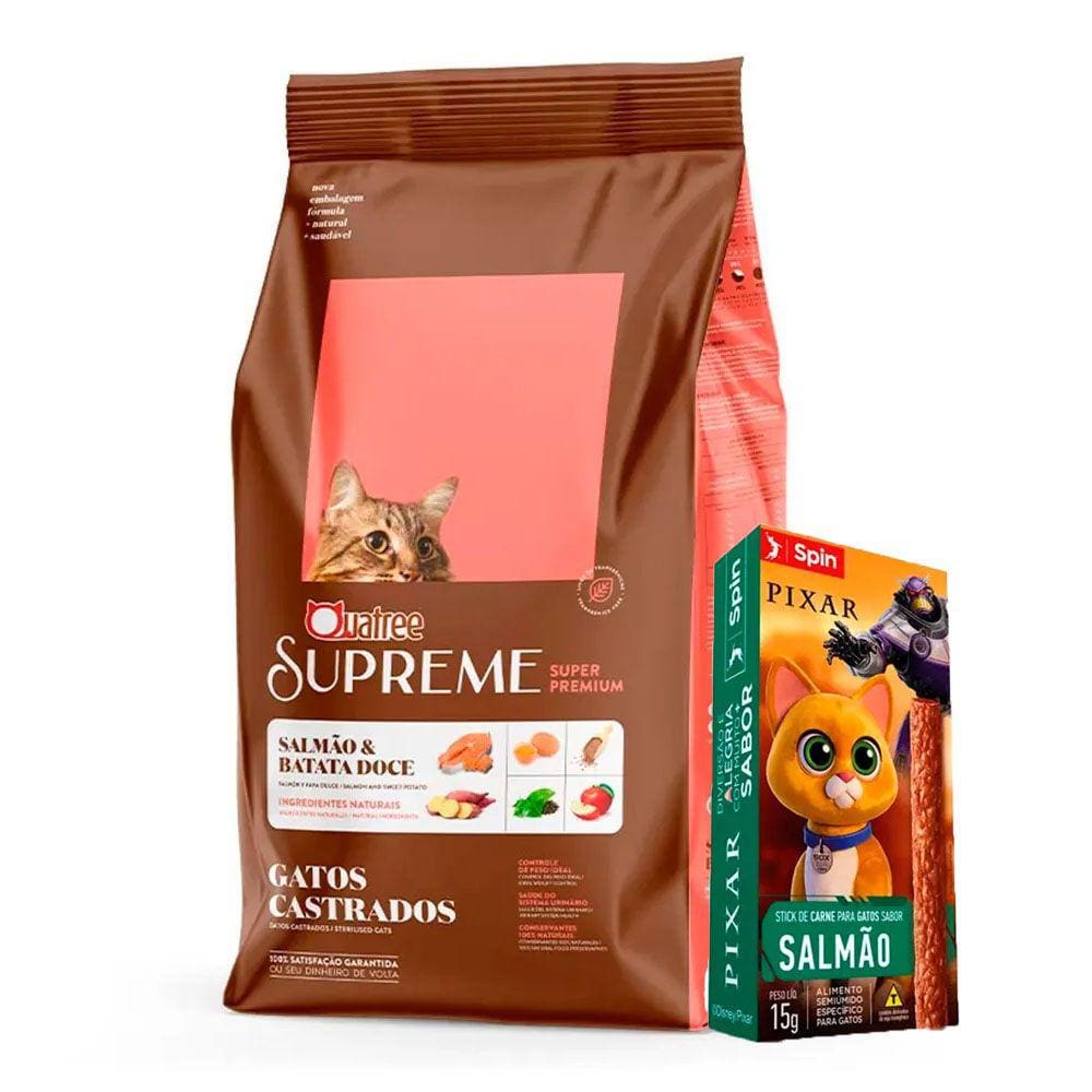 Ração Quatree Supreme Gatos Castrados Salmão e Batata doce 15kg + Surpresa