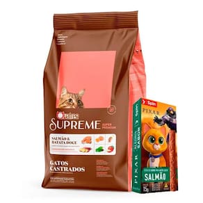 Ração Quatree Supreme Gatos Castrados Salmão e Batata doce 15kg + Surpresa