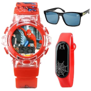 Relogio homem aranha infantil digital + oculos proteção uv silicone vermelho esportivo