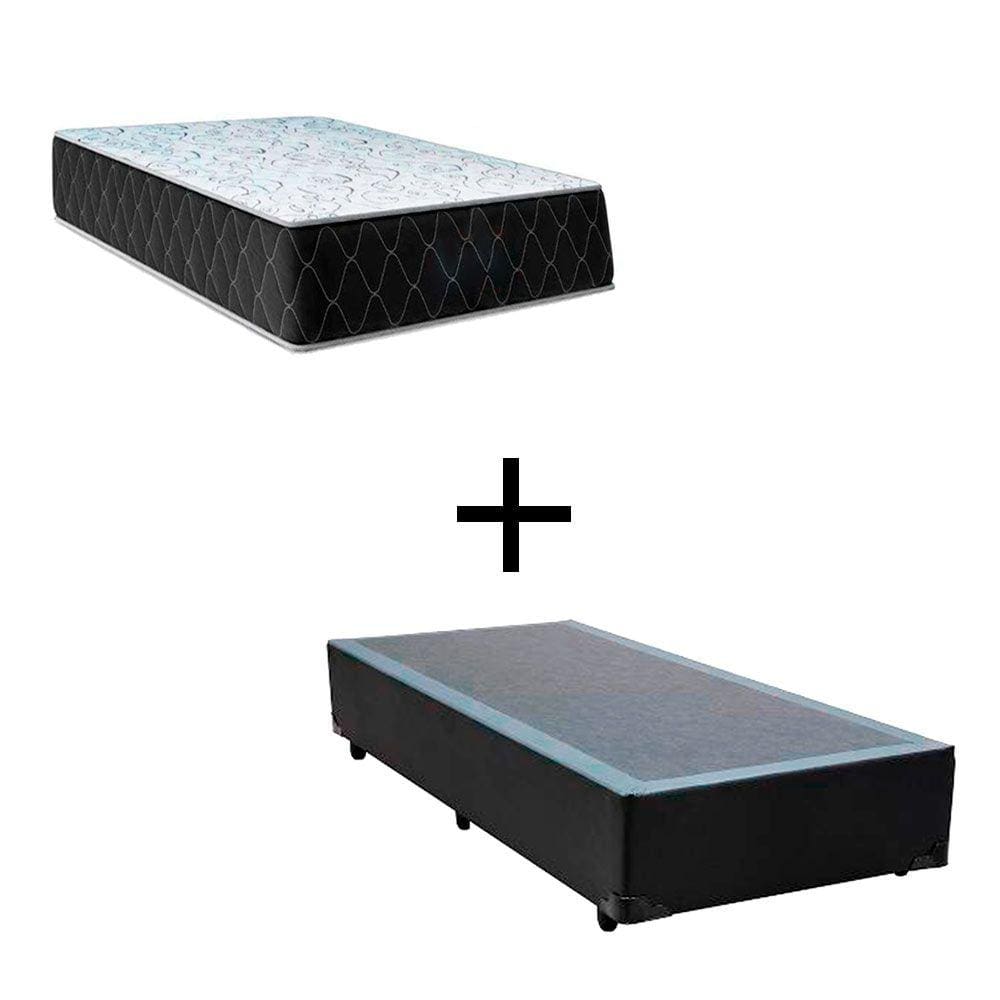Cama Box Solteiro 88 Tecido Sintético Preto Com Colchão Marrocos - Poliéster - Espuma D33 30cm