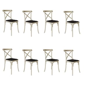 Kit 8 Cadeiras Katrina Assento Corano Preto Aço Off White