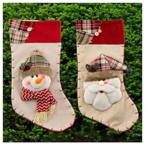 Dupla De Botas Meias Papai Noel E Boneco De Neve 48cm