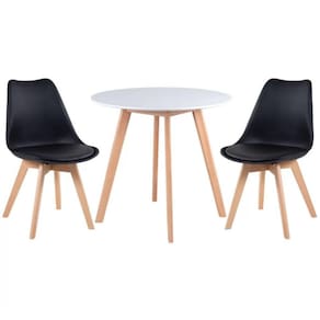 Kit - Mesa De Jantar Leda 90 Cm Branco + 2 Cadeiras Estofadas Leda Preto
