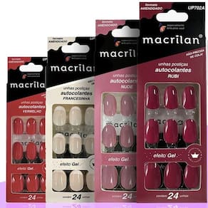 Macrilan Unhas Postiças Formato Amendoado Renda Autocolantes Efeito Gel (24 Unidades)