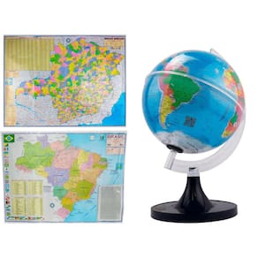 Kit Globo Terrestre 21CM LED Profissional + Mapa de Minas Gerais + Mapa do Brasil 120x90cm Atualizado Escolar