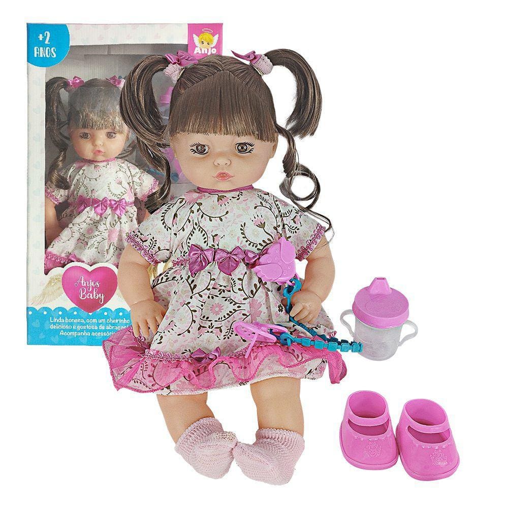 Boneca Anjos Baby Castanho Com 3 Acessórios