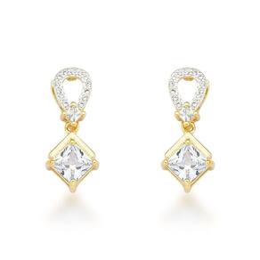 Brinco Delicado Jovial Zirconia E Gota Banhado A Ouro 18k