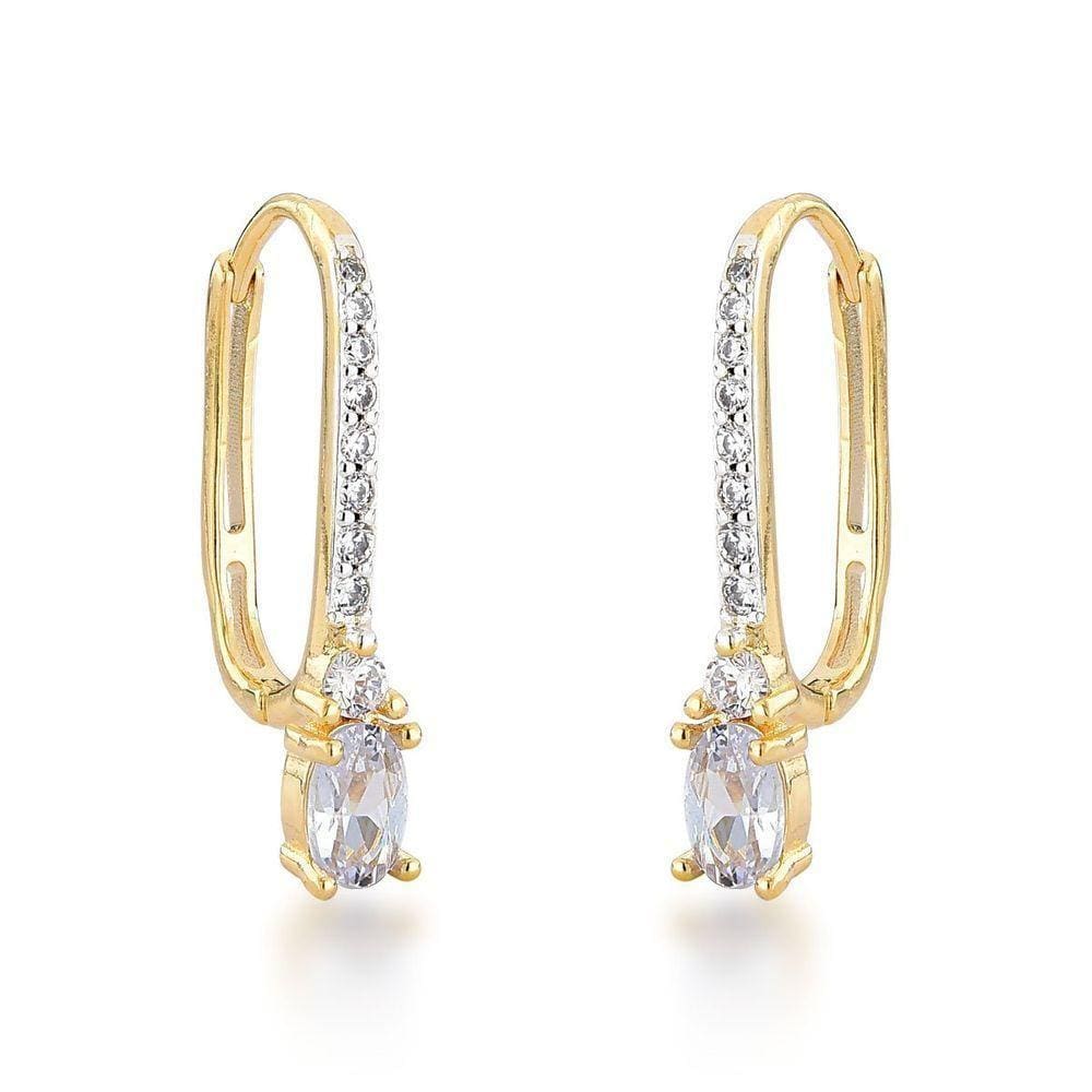 Brinco Argola Oval Com Ponto De Luz Banhado A Ouro 18k