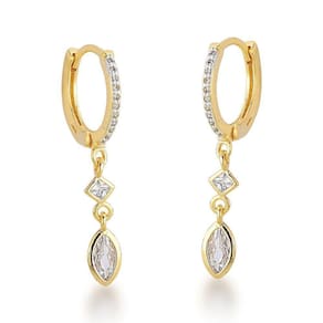 Brinco Argola Com Gota De Zirconia Banhada A Ouro 18k