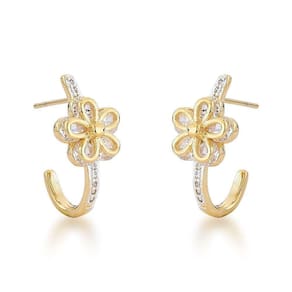 Brinco Argola E Flor Cravejados Banhado A Ouro 18k