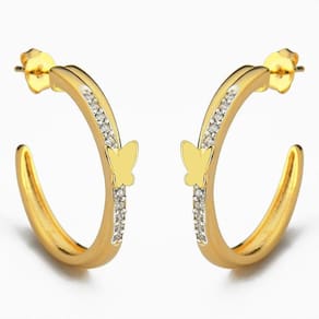 Brinco Argola Cravejada Zircônias Borboleta Banhada A Ouro 18k