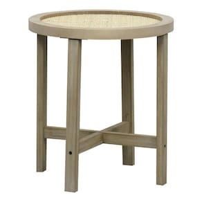 Mesa Redonda Lateral Centro 40x40cm Madeira Rattan Boho Chic