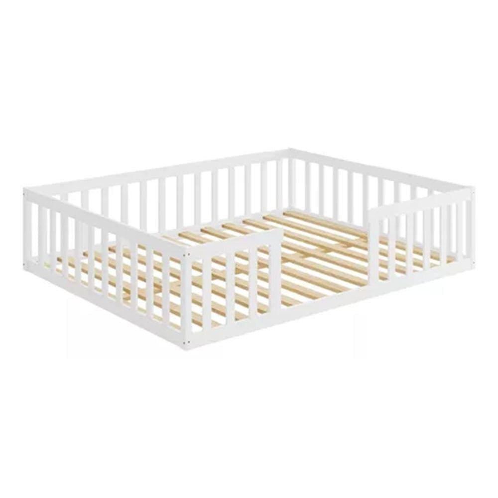Cama Queen Montessoriane Com Grade Branco