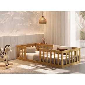 Cama Solteiro Montessoriane Com Grade Nogueira