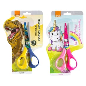 Kit 02 Tesouras Escolar Infantil Corte Redondo 13cm BRW