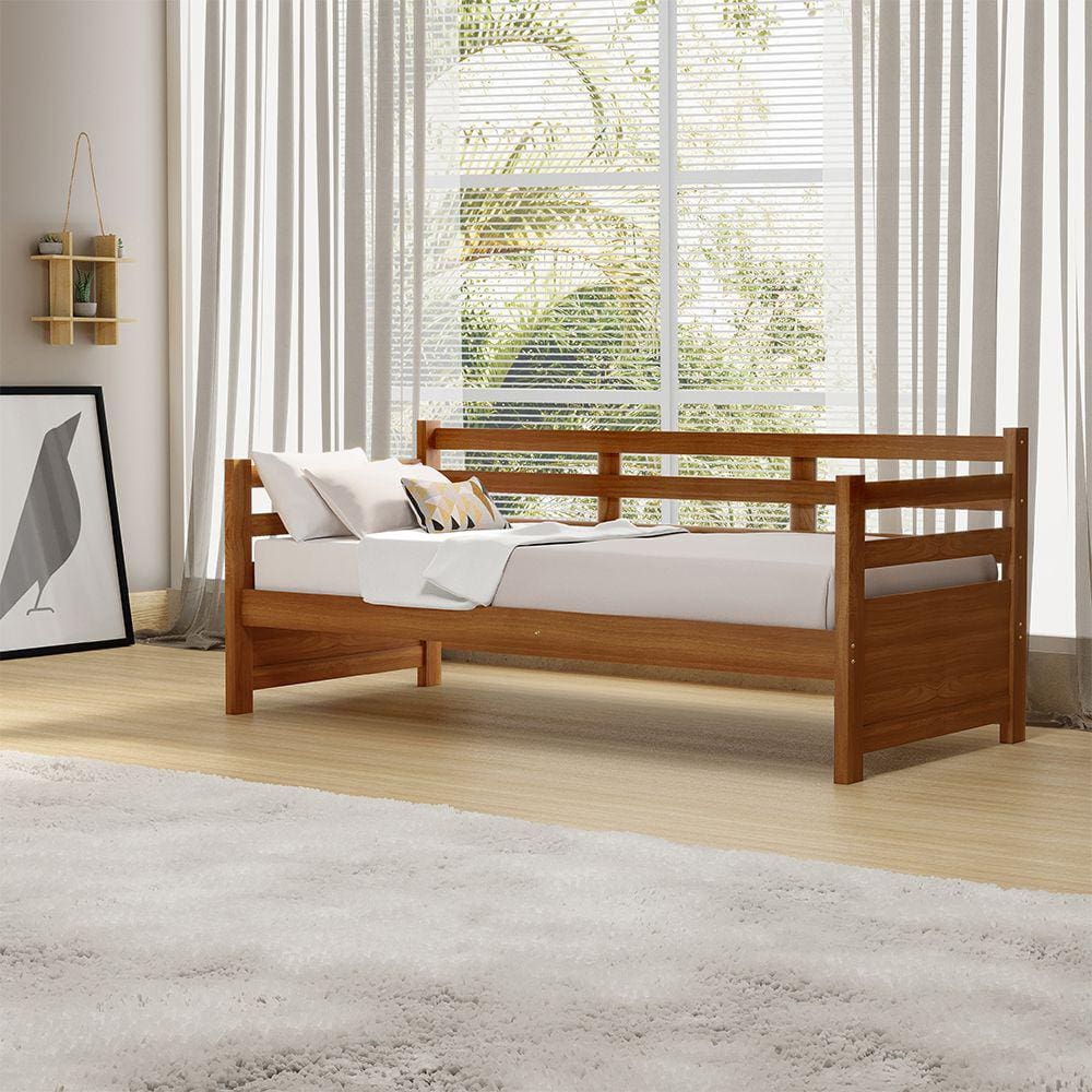 Sofá Cama Vintage Luxo Enjoy Mona em Madeira Maciça Castanho Acompanha Nicho