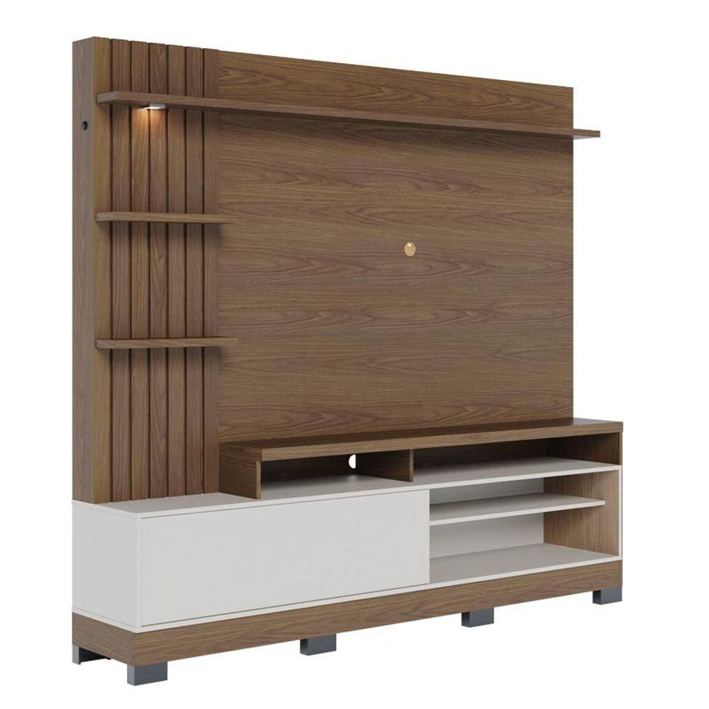 Estante Home Maceio 2,00m com Pes para TV de 65" com Led Amendoa/Off White Matte - Colibri