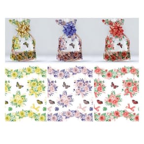 Kit 20 Saco Floral Vermelho/Verde Presentes Cestas 45x60