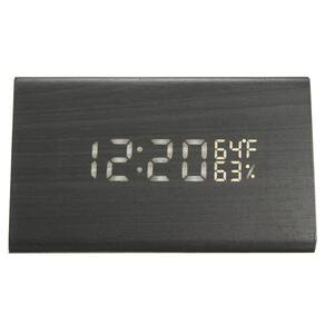 Despertador com controle de voz LCD digital de madeira