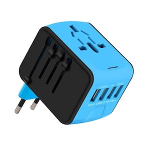 Adaptador de viagem 4USB, 4 plugues, saída de 5V, 6,3 A com fusível e obturador