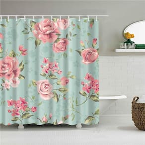 Conjunto de cortinas de chuveiro em tecido impermeável estampado em flores