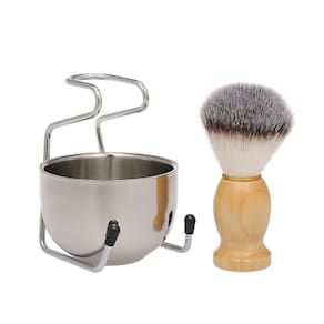Pincel de barbear masculino escova de barbear + tigela de sabão + suporte