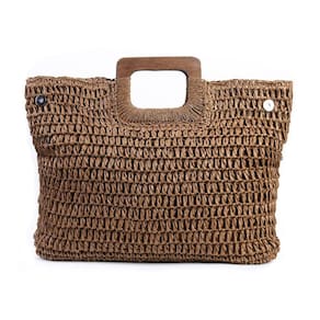 Bolsa de praia de palha de estilo boêmio de grande capacidade para mulheres
