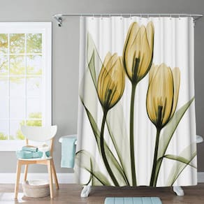 Conjunto de cortinas de chuveiro com flores de tulipa coloridas com tapetes antiderrapantes