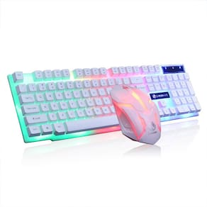 Led Teclado Brilhante Desktop Computer Mouse Mecânico com Fio