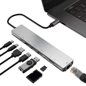 8 em 1 HUB Tipo C para HDMI USB3.0 RJ45 10/100M LAN PD Adapte