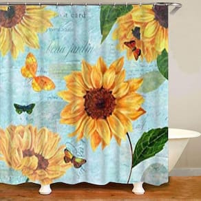Cortina de chuveiro elegante de girassol listrado em preto e branco