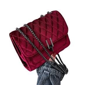 Elegante Rhombic Veludo Corrente Shoulder Bag Lock Bag Fêmea Sa