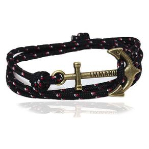 Pulseira de couro artesanal Anchor preta+vermelha para adulto