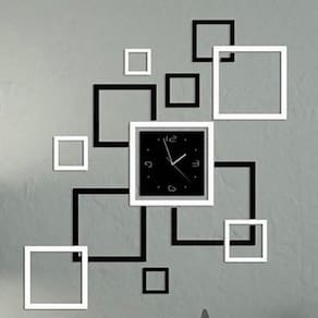 Adesivo de relógio de parede 3D DIY para decoração de casa em preto e prata