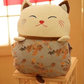 (Castanho) Boneca de pelúcia estilo chinês gato sofá almofada família Liv