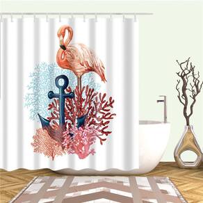 Estilo nórdico xadrez flamingo animais chuveiro cortina em Bathro