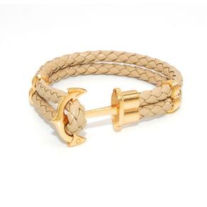 Pulseira de couro trançado retrô Boat Anchor 3 peças - cáqui