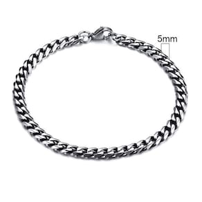 Pulseira de aço inoxidável com corrente de ligação para homens de 21 cm