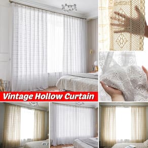 Janela de cortina Sheer Vintage Crochet Hollow Branco/Bege