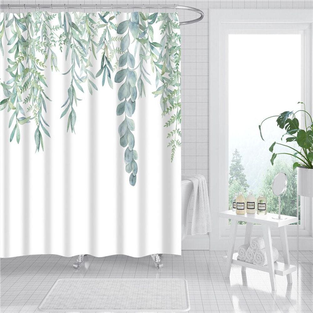 Cortina de chuveiro branco Cortina Estampada Flor Cortina De Duch
